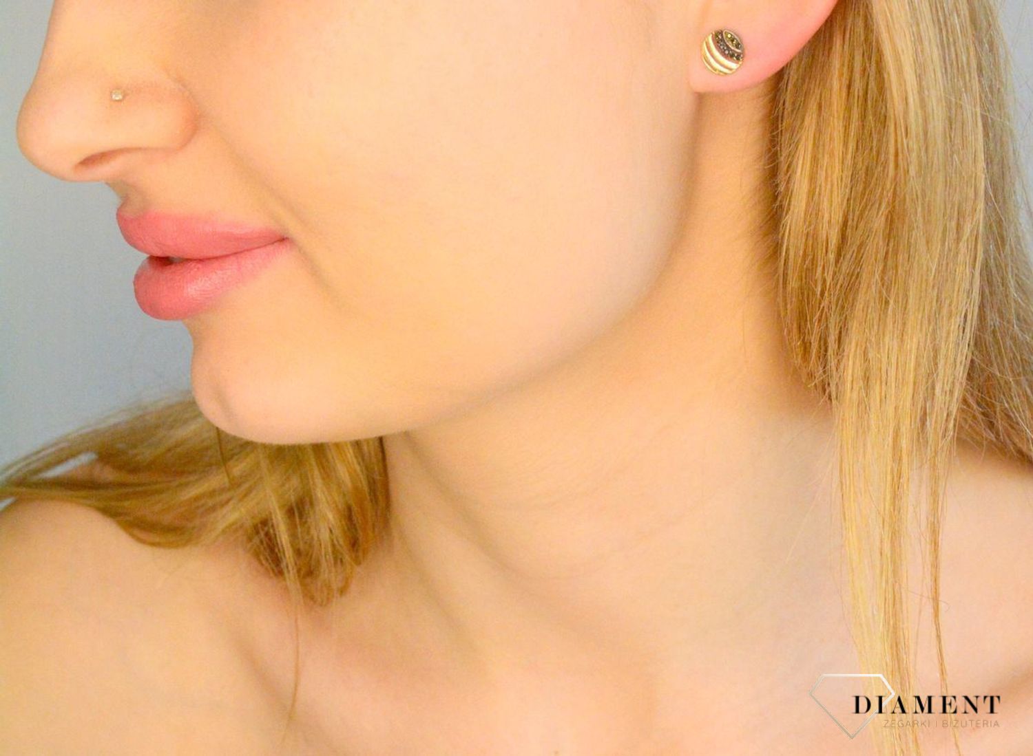 Złote kolczyki damskie 585 okrągłe z czarnymi cyrkoniami KL 8458A.jpg